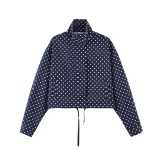 New European and American cross-border fashion stylish stand-collar polka dot seersucker jacket and shorts set for women