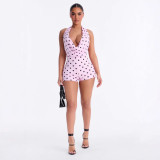 Cross-border European and American summer new fashion sexy halter neck tie-dye printed polka dot backless jumpsuit women's clothing