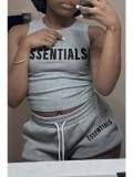 FC1132 European and American cross-border fashion letter print round neck casual suit light gray sexy hot girl