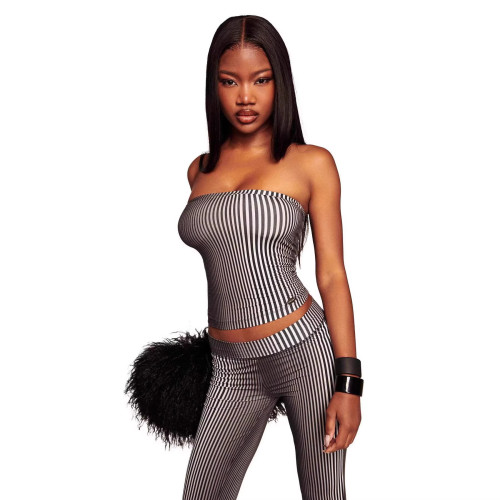 Cross-border European and American summer new fashion striped tube top and skirt-pants two-in-one set for women