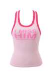 Cross-border European and American summer new fashion street style solid color round neck printed letter slim-fit sleeveless women's tank top