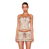 Cross-border European and American fashion printed sexy strapless sleeveless tank top with low-waist bodycon short skirt set