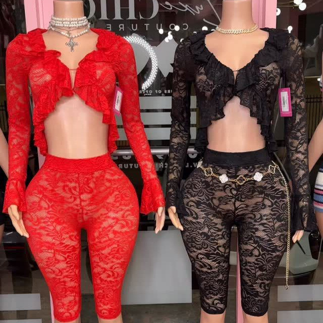 Y300830 European and American cross-border fashion women's sexy lace two-piece set