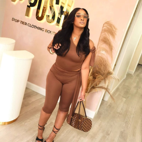 Y320390 European and American cross-border fashion women's off-shoulder strap casual two-piece suit