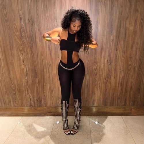 1384TubeTopandPantsTwo-PieceSet Tube Top Halter Neck Long Pants Two-Piece Set Sexy Hot Girl