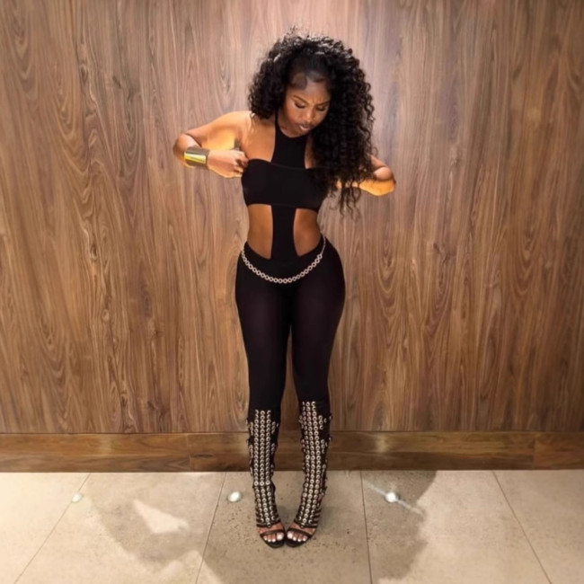 1384TubeTopandPantsTwo-PieceSet Tube Top Halter Neck Long Pants Two-Piece Set Sexy Hot Girl