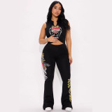 Cross-border European and American summer new fashion V-neck printed sleeveless tank top and slim-fit hip-lifting long pants set
