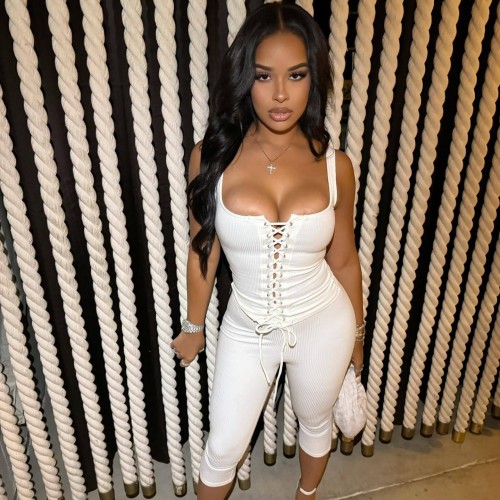 1303 Hot girl front-tie crop top and pants set