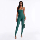 New European and American style cross-border fashion solid color halter neck strapless backless stretchy bodycon jumpsuit for women