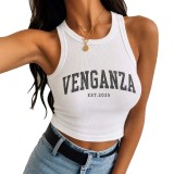 FC1478 European and American cross-border women's clothing, simple, casual, fashionable new black and white letter print ribbed tank top
