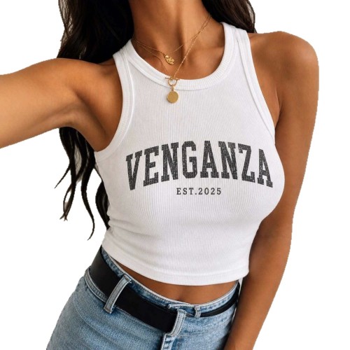 FC1478 European and American cross-border women's clothing, simple, casual, fashionable new black and white letter print ribbed tank top