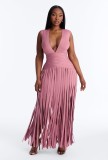 Cross-border European and American foreign trade summer new fashion sexy deep V-neck bandage tassel double-layer long dress women's clothing