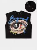 FC1428 European and American cross-border spring and autumn retro lip print studded casual tank top sexy hot girl other short-sleeved tops
