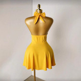 Cross-border European and American summer new fashion sexy solid color V-neck strap tight-fitting short dress for women