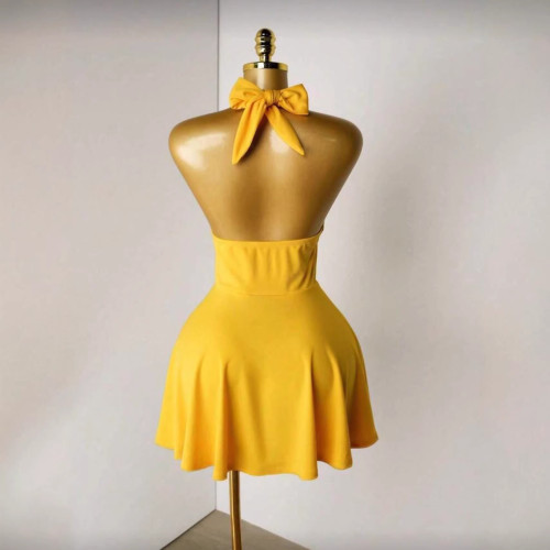 Cross-border European and American summer new fashion sexy solid color V-neck strap tight-fitting short dress for women