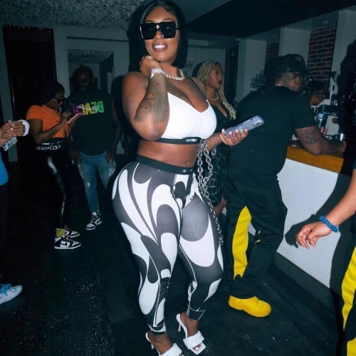 FC1232 European and American cross-border fashion low-cut tank top and long pants set, black sexy hot girl African milk silk spandex