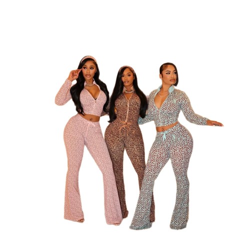 FC1470 Cross-Border AliExpress European and American Fashion Women's Sexy Animal Print Zipper Fashion Suit