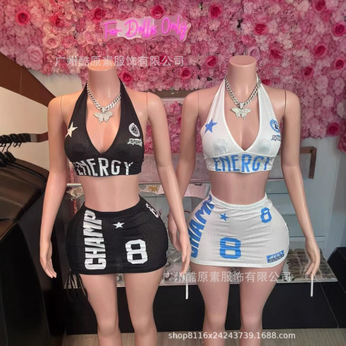 New Summer Cross-Border European and American Sexy Halter Top and Beach Strap Design Short Skirt Set for Women