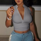 1289 V-neck fashion slim sexy zip crop top