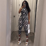 Cross-border European and American summer new foreign trade sexy halter neck tie-dye printed polka dot backless tight jumpsuit for women