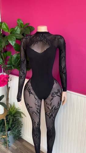 Y300913 New Women's Slim-Fit Sexy Long-Sleeve Mesh Bodysuit, Popular Cross-Border Item