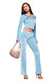 Cross-border European and American spring new fashion sports slim-fit printed long-sleeve zip-up hooded sweatshirt set for women