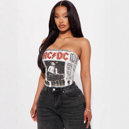 FC1399 Cross-border American-style letter print sexy cropped tube top