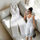 Cross-border European and American summer new fashion sexy deep V-neck halter neck tie-dye printed polka dot backless jumpsuit