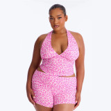 New European and American cross-border fashion sexy V-neck halter neck printed backless tank top and shorts set for women