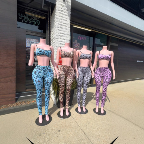 Y300323 European and American women's new fashion sexy leopard print strapless backless high-waisted butt-lifting tight-fitting outfit