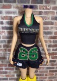 Cross-border European and American summer new sexy hot girl halter top with printed design and short skirt set for women
