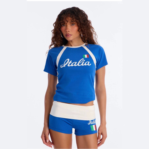 Cross-border European and American foreign trade wholesale INS letter country print women's short-sleeve t-shirt and shorts set