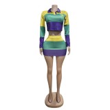 1438 MARDI GRAS Carnival Party Printed Skirt Set