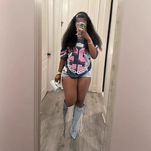 Y220293 European and American hot-selling printed hot girl T-shirt jersey