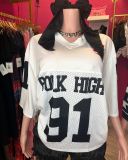 Y600601 Cross-border European and American Youth Loose V-neck Sports T-shirt y2k Hip-hop Sports Short Sleeve Loose Printed Short Sleeve
