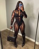 Y6674 European and American cross-border fashion women's sexy see-through mesh jacquard hollow two-piece suit