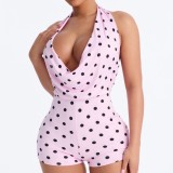 Cross-border European and American summer new fashion sexy halter neck tie-dye printed polka dot backless jumpsuit women's clothing