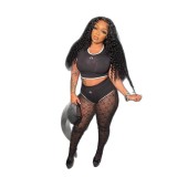 FC1299 European and American cross-border ins-style black and white patchwork round-neck moon print tight shorts set