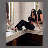 1384TubeTopandPantsTwo-PieceSet Tube Top Halter Neck Long Pants Two-Piece Set Sexy Hot Girl