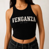 FC1478 European and American cross-border women's clothing, simple, casual, fashionable new black and white letter print ribbed tank top