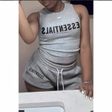 FC1132 European and American cross-border fashion letter print round neck casual suit light gray sexy hot girl