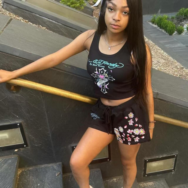 1315 Hot Girl Printed Vest and Shorts Set