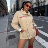 FC1260 European and American cross-border autumn and winter heavy-duty outdoor jacket, fashionable letter-printed windbreaker, khaki color, other colors unavailable