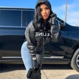 FC1305 European and American fashion cross-border women's street style PU leather loose hooded sweatshirt in black