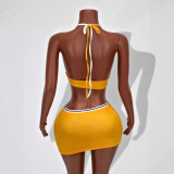 Cross-border European and American summer foreign trade fashion sexy letter print halter neck sleeveless top and skirt set for women
