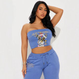 1350 Fitted tube top with wide-leg pants set is fashionable, casual, and versatile