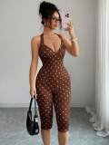 Cross-border European and American summer new fashion sexy deep V-neck halter neck tie-dye printed polka dot backless jumpsuit