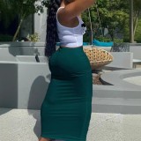 FC1226 Fashionable casual ins-style letter logo printed tight-fitting bodycon long skirt set in white, European and American style