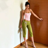 Cross-border European and American summer new sexy hot girl camisole with straps, bodycon shorts and long pants set, women's fashion clothing