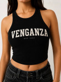 FC1478 European and American cross-border women's clothing, simple, casual, fashionable new black and white letter print ribbed tank top